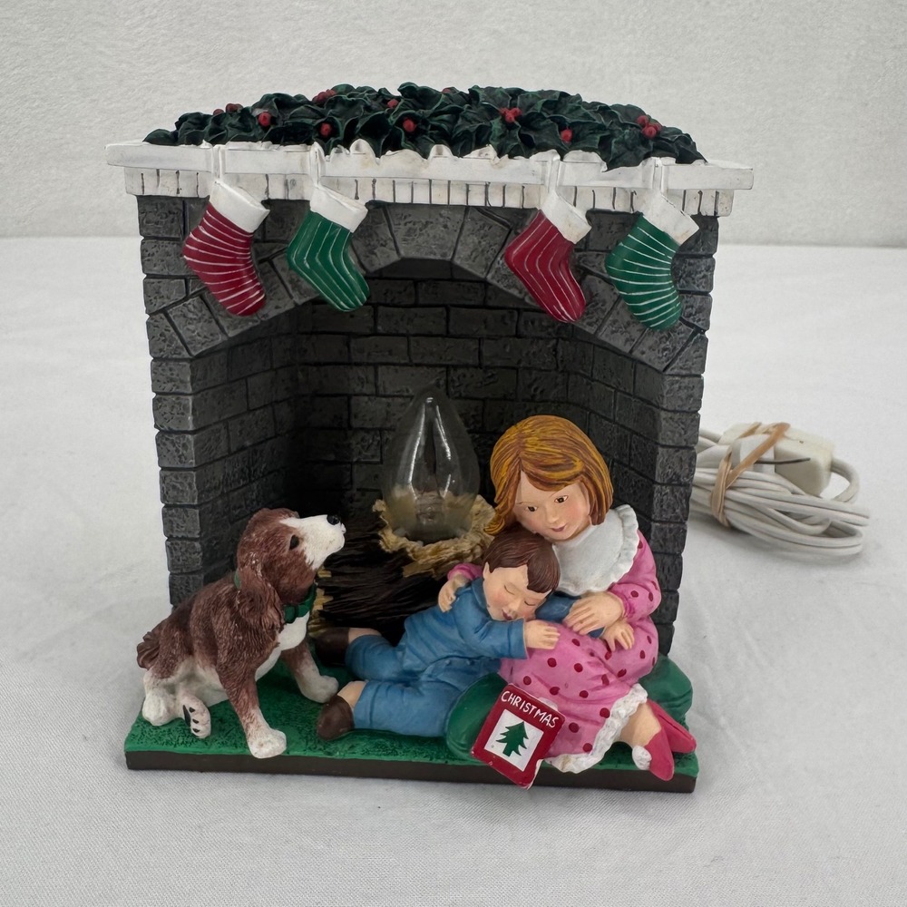 Vintage JSNY Flickering Christmas Fireplace Mantel HandPainted Night Light Decor